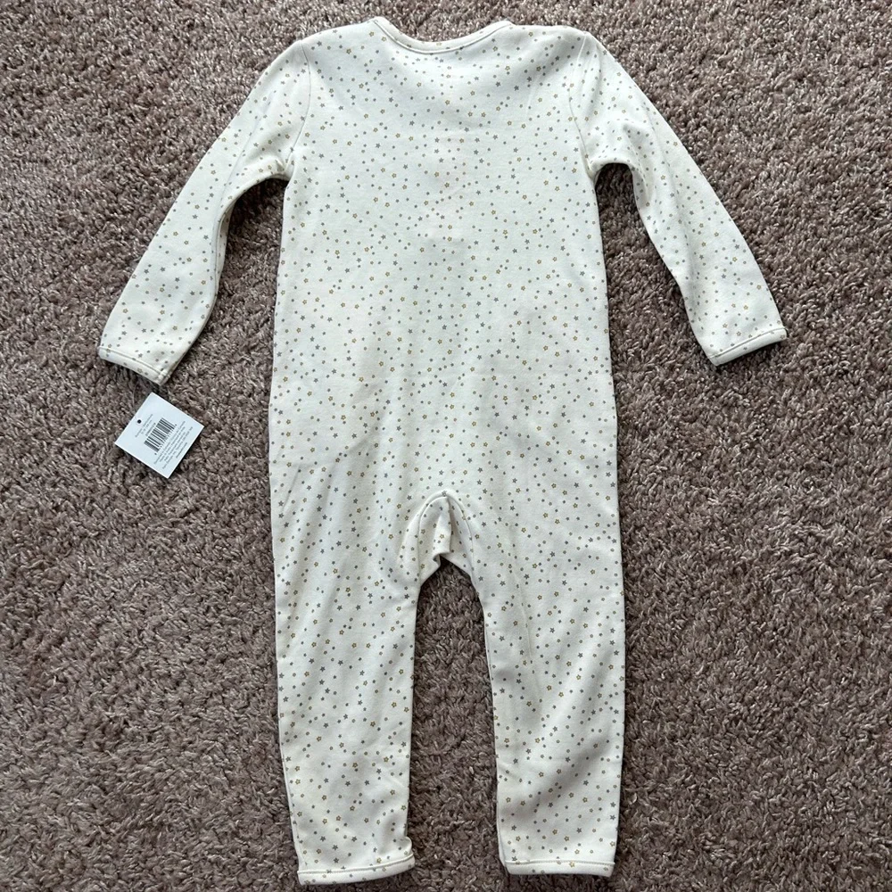 Kids Cream Star-Print Footie One-Piece